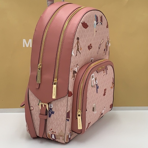 MICHAEL KORS JET SET GIRLS JAYCEE LARGE ZIP PACKED BACKPACK DARK POWDER BLUSH - Picture 4 of 16